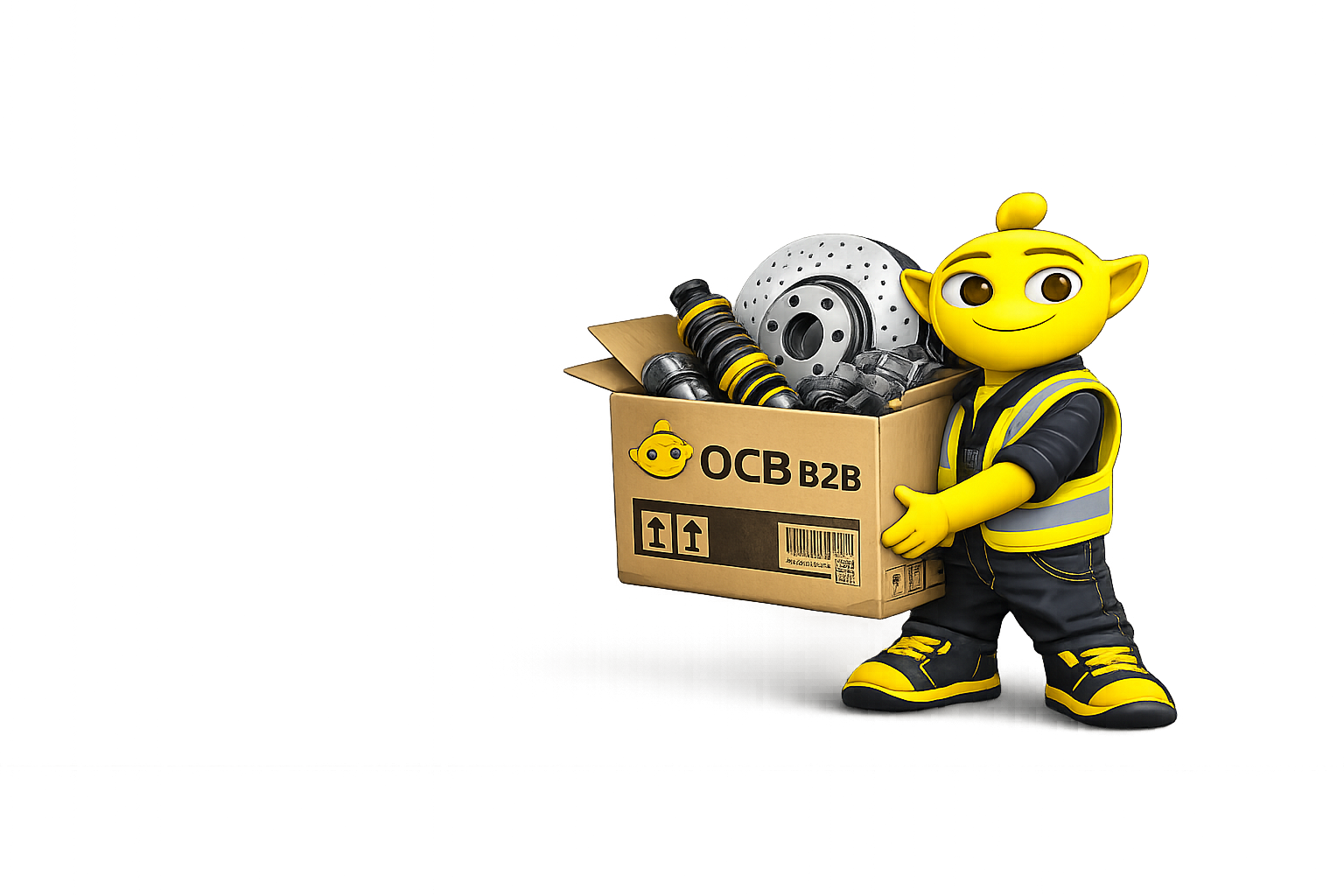 OpenCarBox B2B Maskottchen mit Teilekiste